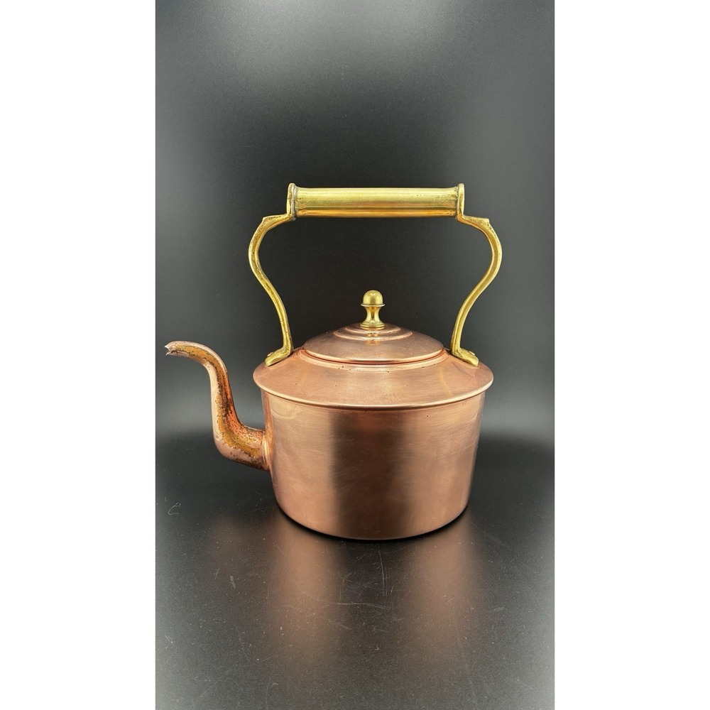 Vintage Pure Copper And Brass Handle Tea Kettle